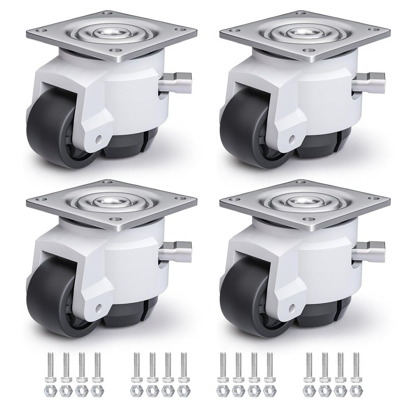 ANDUTEES Leveling Casters, Workbench Heavy Duty Casters Set of 4, Upgraded Handle Design Retractable, 360 Degree Swivel Industrial Adjustable Retractable Castor Wheels (60F, 2200 Lbs Capacity, White) - Image 1